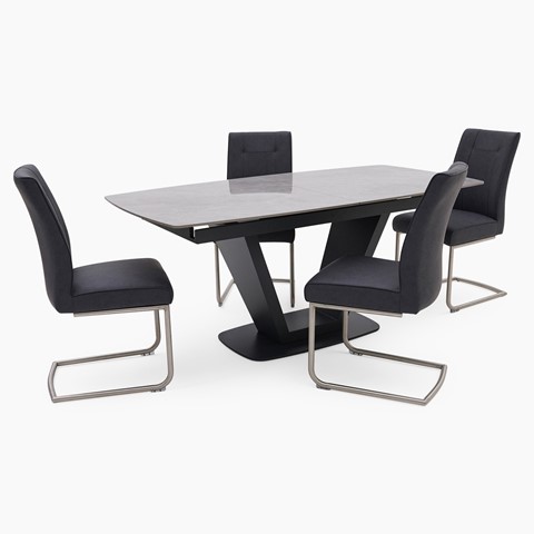Alpha Extending Dining Table & 4 Contour Chairs Set