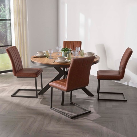 Bourton Round Dining Table & 4 Retro Stitch Chairs Set