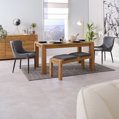 Mezzano 150cm Dining Table, Small Bench & 2 Petra Chairs Set