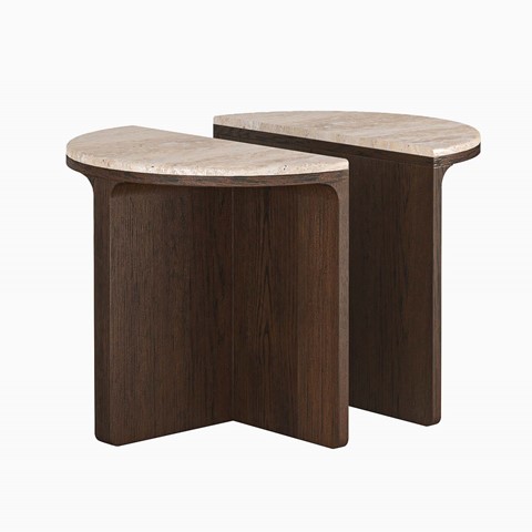 Sonoma Half Moon Nest of Tables with Travertine Top