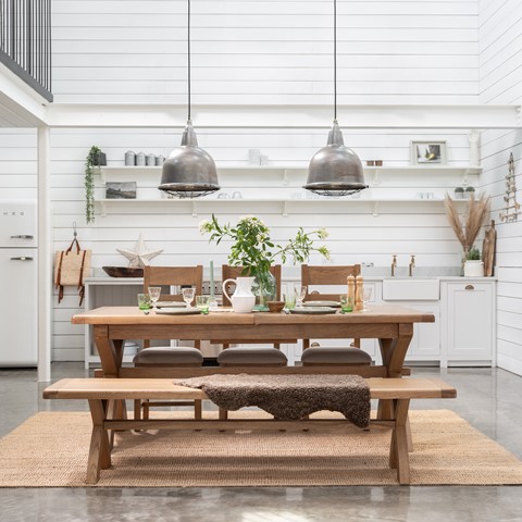 Willowmere Cross Leg Extending Dining Table, Bench & 3 Chairs Set