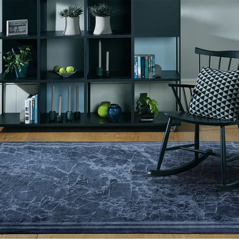 Zehraya Ink Blue Border Rug