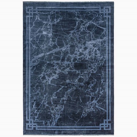 Zehraya Ink Blue Border Rug